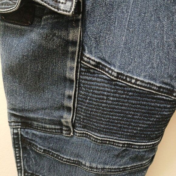 Denim House Mens Dark Wash Biker/Cargo Denim Jeans Zipper 32-32 *Rare* - Picture 5 of 16